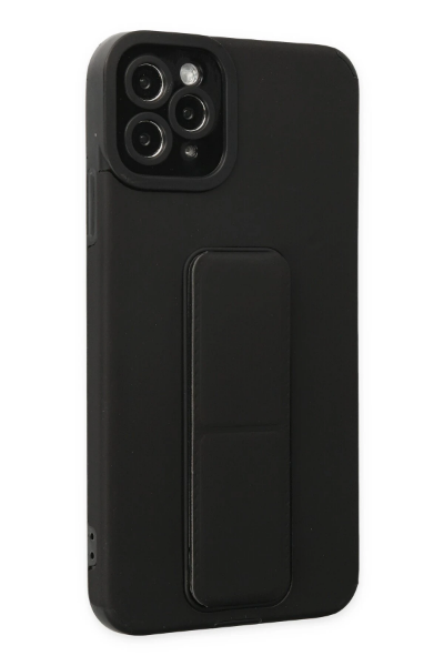Newface iPhone 11 Pro Max Kılıf Mega Standlı Silikon - Siyah resmi