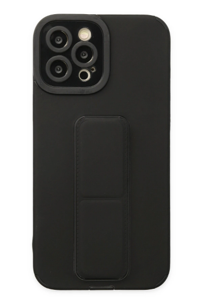 Newface iPhone 12 Pro Max Kılıf Mega Standlı Silikon - Siyah resmi
