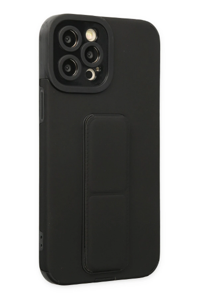 Newface iPhone 12 Pro Max Kılıf Mega Standlı Silikon - Siyah resmi