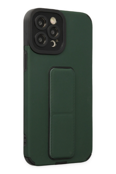Newface iPhone 12 Pro Max Kılıf Mega Standlı Silikon - Yeşil resmi