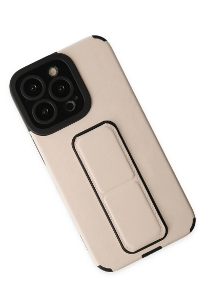 Newface iPhone 13 Pro Max Kılıf Mega Standlı Silikon - Gold resmi