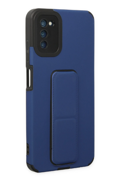 Newface Samsung Galaxy A03S Kılıf Mega Standlı Silikon - Mavi resmi