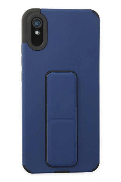 Newface Xiaomi Redmi 9A Kılıf Mega Standlı Silikon - Mavi resmi