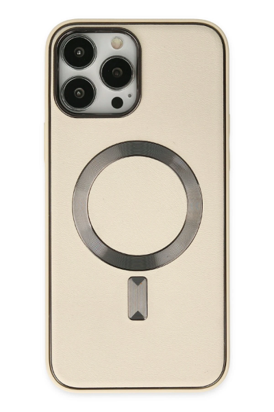 Newface iPhone 13 Pro Kılıf Coco Deri Magneticsafe Silikon - Krem resmi