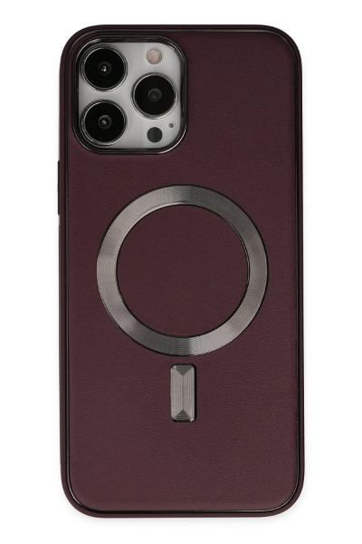Newface iPhone 13 Pro Kılıf Coco Deri Magneticsafe Silikon - Bordo resmi