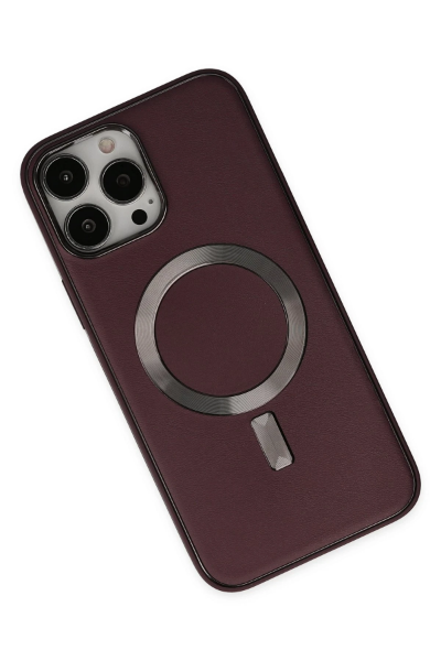 Newface iPhone 13 Pro Kılıf Coco Deri Magneticsafe Silikon - Bordo resmi