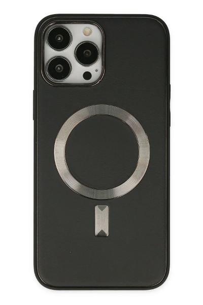 Newface iPhone 13 Pro Max Kılıf Coco Deri Magneticsafe Silikon - Siyah resmi