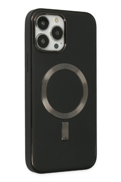 Newface iPhone 13 Pro Max Kılıf Coco Deri Magneticsafe Silikon - Siyah resmi
