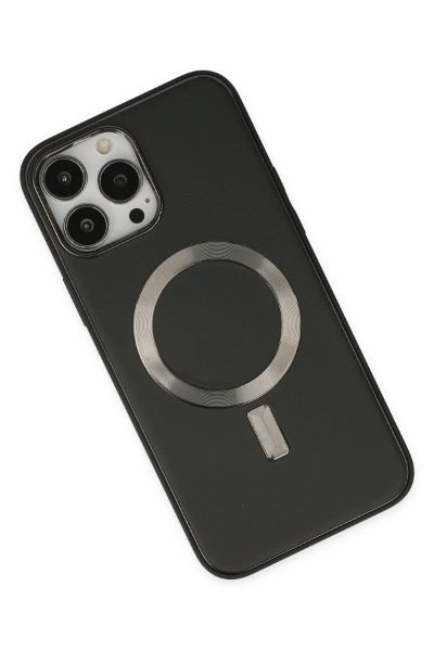 Newface iPhone 13 Pro Max Kılıf Coco Deri Magneticsafe Silikon - Siyah resmi