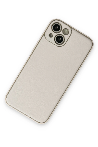 Newface iPhone 14 Plus Kılıf Coco Deri Silikon Kapak - Beyaz resmi