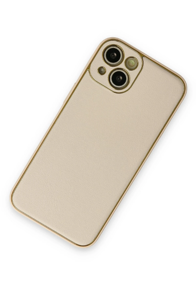 Newface iPhone 14 Plus Kılıf Coco Deri Silikon Kapak - Gold resmi