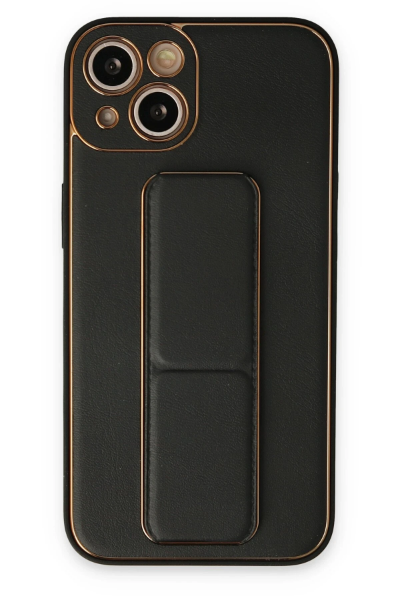 Newface iPhone 14 Plus Kılıf Coco Deri Standlı Kapak - Siyah resmi