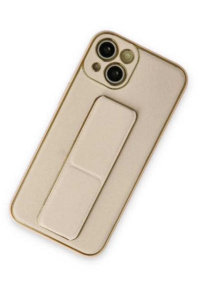 Newface iPhone 14 Plus Kılıf Coco Deri Standlı Kapak - Gold resmi