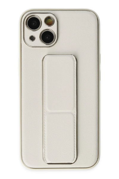 Newface iPhone 14 Plus Kılıf Coco Deri Standlı Kapak - Beyaz resmi