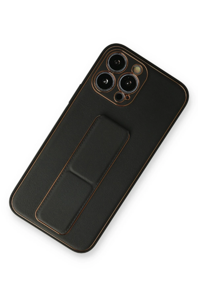 Newface iPhone 14 Pro Kılıf Coco Deri Standlı Kapak - Siyah resmi