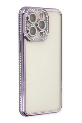 Newface iPhone 14 Pro Kılıf Joke Taşlı Silikon - Mor resmi