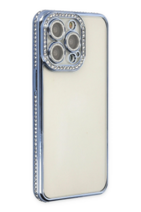 Newface iPhone 14 Pro Kılıf Joke Taşlı Silikon - Mavi resmi