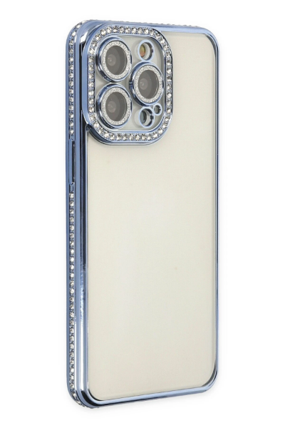 Newface iPhone 14 Pro Kılıf Joke Taşlı Silikon - Mavi resmi