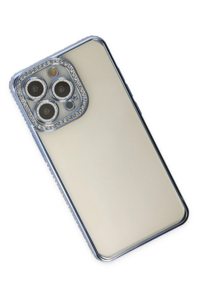 Newface iPhone 14 Pro Kılıf Joke Taşlı Silikon - Mavi resmi