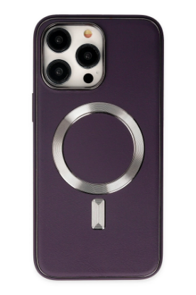 Newface iPhone 13 Pro Max Kılıf Coco Deri Magneticsafe Silikon - Derin Mor resmi