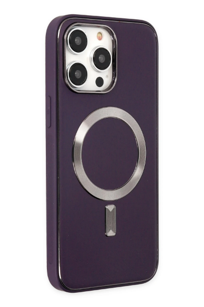 Newface iPhone 13 Pro Max Kılıf Coco Deri Magneticsafe Silikon - Derin Mor resmi
