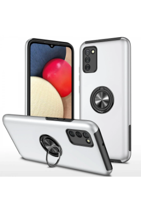 Newface Samsung Galaxy A02S Kılıf Elit Yüzüklü Kapak - Gümüş resmi