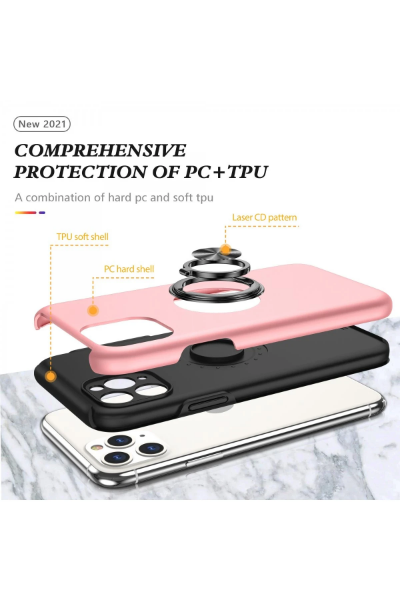 Newface iPhone 11 Pro Max Kılıf Elit Yüzüklü Kapak - Pembe resmi
