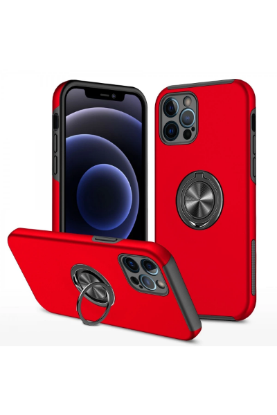 Newface iPhone 12 Pro Max Kılıf Elit Yüzüklü Kapak - Kırmızı resmi
