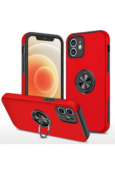 Newface iPhone 12 Kılıf Elit Yüzüklü Kapak - Kırmızı resmi