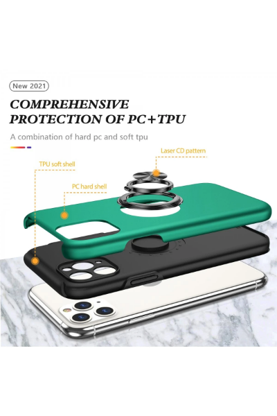 Newface iPhone 11 Pro Kılıf Elit Yüzüklü Kapak - Yeşil resmi