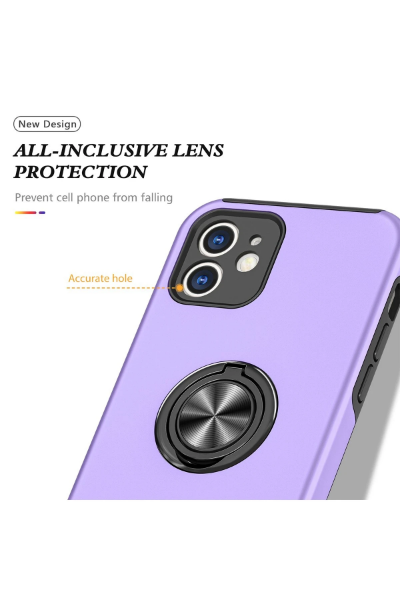 Newface iPhone 12 Kılıf Elit Yüzüklü Kapak - Mor resmi