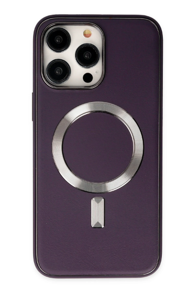 Newface iPhone 13 Pro Kılıf Coco Deri Magneticsafe Silikon - Derin Mor resmi