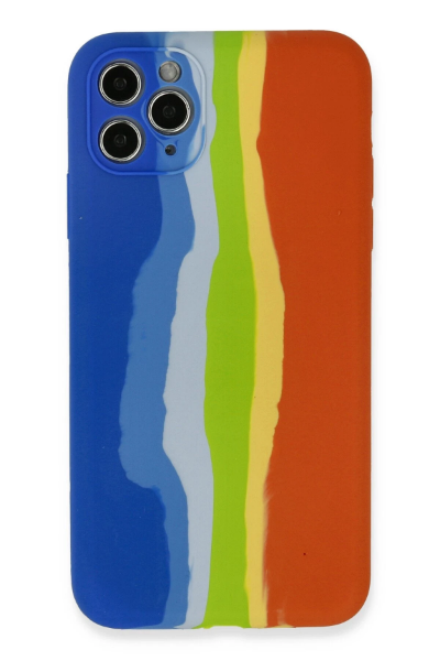 Newface iPhone 11 Pro Kılıf Ebruli Lansman Silikon - Mavi-Turuncu resmi
