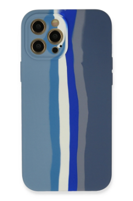 Newface iPhone 12 Pro Kılıf Ebruli Lansman Silikon - Mavi-Gri resmi