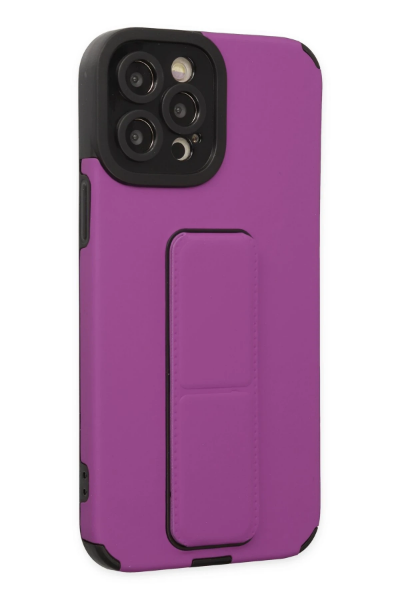 Newface iPhone 12 Pro Max Kılıf Mega Standlı Silikon - Mor resmi