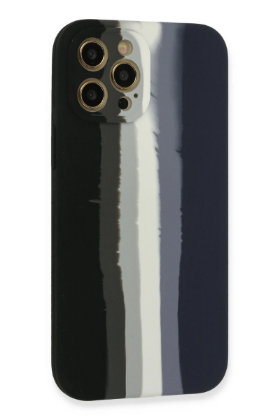 Newface iPhone 12 Pro Kılıf Ebruli Lansman Silikon - Siyah-Lacivert resmi