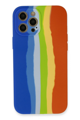 Newface iPhone 12 Pro Kılıf Ebruli Lansman Silikon - Mavi-Turuncu resmi