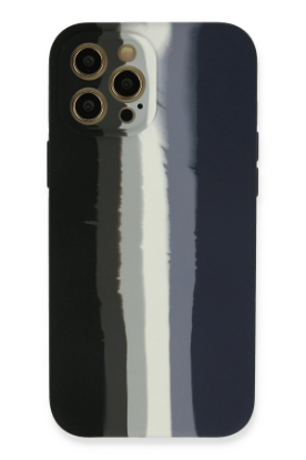 Newface iPhone 12 Pro Max Kılıf Ebruli Lansman Silikon - Siyah-Lacivert resmi