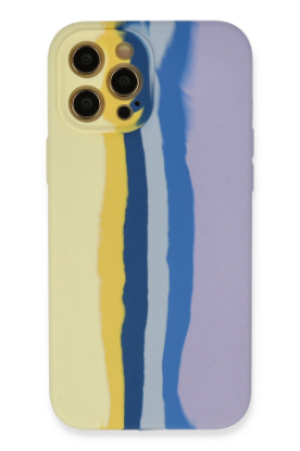 Newface iPhone 12 Pro Max Kılıf Ebruli Lansman Silikon - Sarı-Lila resmi