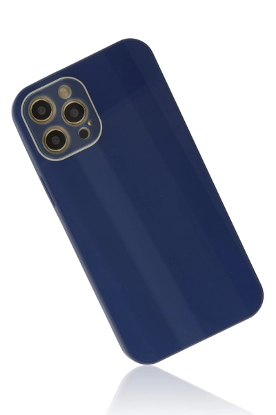 Newface iPhone 12 Pro Kılıf Glass Kapak - Lacivert resmi