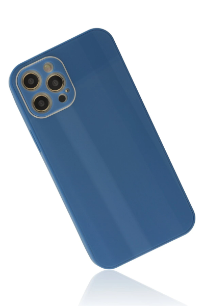 Newface iPhone 12 Pro Kılıf Glass Kapak - Mavi resmi