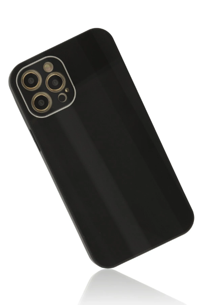 Newface iPhone 12 Pro Max Kılıf Glass Kapak - Siyah resmi
