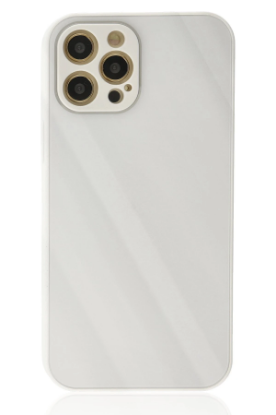 Newface iPhone 12 Pro Max Kılıf Glass Kapak - Beyaz resmi