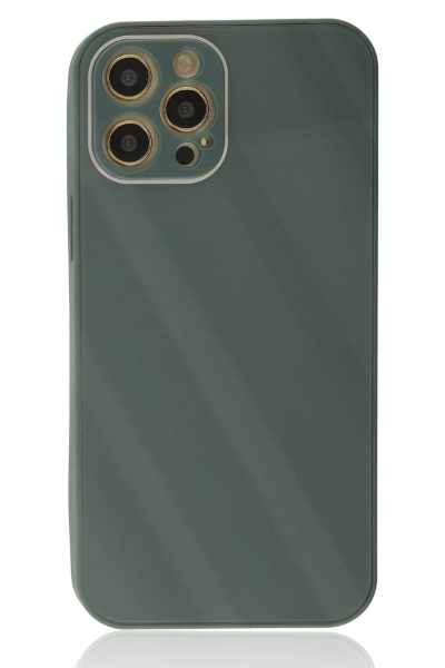 Newface iPhone 12 Pro Max Kılıf Glass Kapak - Koyu Yeşil resmi