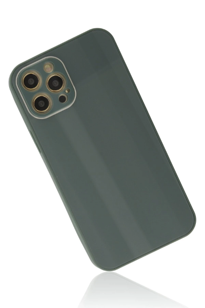 Newface iPhone 12 Pro Max Kılıf Glass Kapak - Koyu Yeşil resmi