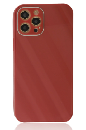 Newface iPhone 12 Pro Max Kılıf Glass Kapak - Bordo resmi