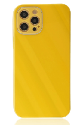 Newface iPhone 12 Pro Max Kılıf Glass Kapak - Sarı resmi