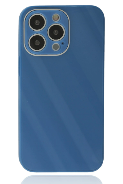 Newface iPhone 13 Pro Kılıf Glass Kapak - Mavi resmi