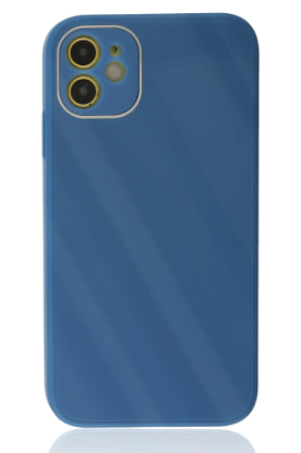 Newface iPhone 12 Kılıf Glass Kapak - Mavi resmi