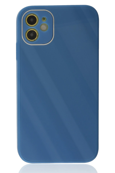 Newface iPhone 12 Kılıf Glass Kapak - Mavi resmi